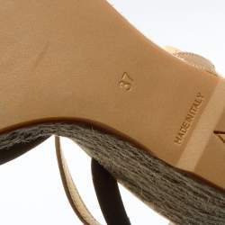 Pre Owned Prada Beige Satin Ankle Strap Wedge Espadrilles Sandals Size 37