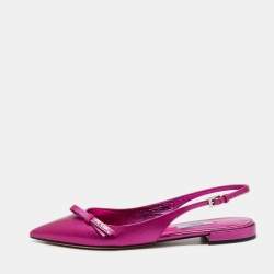 Pre Owned Prada Metallic Pink Saffiano Leather Bow Slingback Flats Size 39