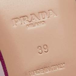 Pre Owned Prada Metallic Pink Saffiano Leather Bow Slingback Flats Size 39