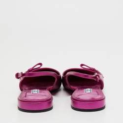 Pre Owned Prada Metallic Pink Saffiano Leather Bow Slingback Flats Size 39