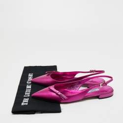Pre Owned Prada Metallic Pink Saffiano Leather Bow Slingback Flats Size 39