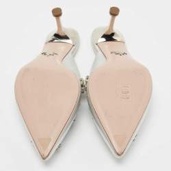 Pre Owned Prada Silver Leather Crystal Embellished Mules Size 38