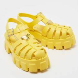 Pre Owned Prada Sunny Yellow Rubber Soft Cage Platform Sandals Size 39
