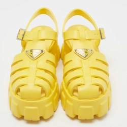 Pre Owned Prada Sunny Yellow Rubber Soft Cage Platform Sandals Size 39