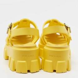 Pre Owned Prada Sunny Yellow Rubber Soft Cage Platform Sandals Size 39