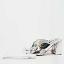 Pre Owned Prada Silver Patent Leather Crisscross Embellished Sandals Size 40