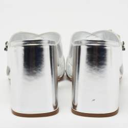 Pre Owned Prada Silver Patent Leather Crisscross Embellished Sandals Size 40