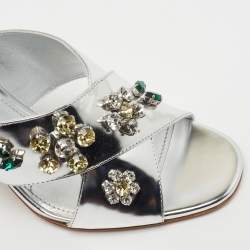 Pre Owned Prada Silver Patent Leather Crisscross Embellished Sandals Size 40