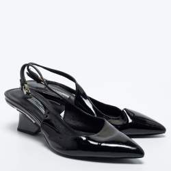 Pre Owned Prada Black Patent Leather Pointed Toe Slingback Pumps Size 40