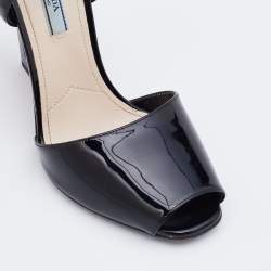 Prada Black Patent Leather Wedge Criss Cross Sandals Size 39