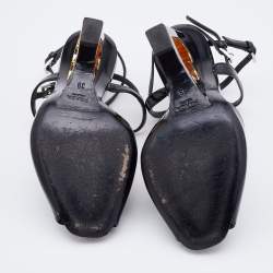 Prada Black Patent Leather Wedge Criss Cross Sandals Size 39