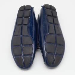 Prada Navy Blue Patent Leather Bow Slip On Loafers Size 38