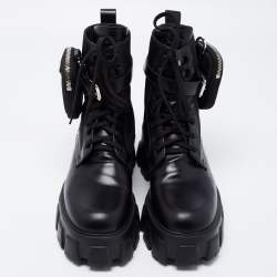 Pre Owned Prada Black Leather Monolith Boots Size 39