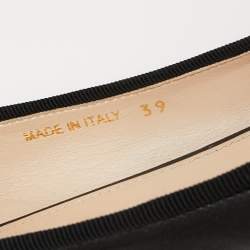 Pre Owned Prada Black Leather And Patent Cap Toe Bow Ballet Flats Size 39