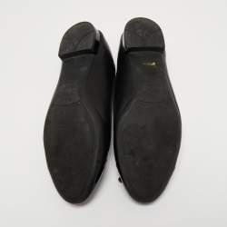 Pre Owned Prada Black Leather And Patent Cap Toe Bow Ballet Flats Size 39