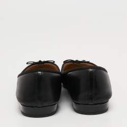Pre Owned Prada Black Leather And Patent Cap Toe Bow Ballet Flats Size 39