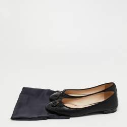 Pre Owned Prada Black Leather And Patent Cap Toe Bow Ballet Flats Size 39