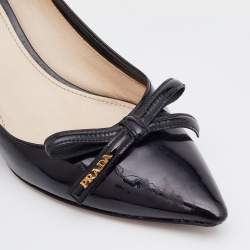 Prada Black Patent Leather Bow Detail Pointed Toe Wedge Pumps Size 37