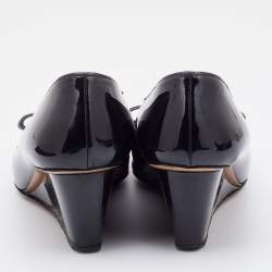 Prada Black Patent Leather Bow Detail Pointed Toe Wedge Pumps Size 37
