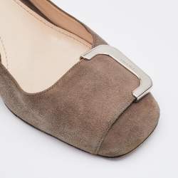 Pre Owned Prada Grey Suede Embellished Block Heel Pumps Size 36.5