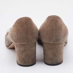 Pre Owned Prada Grey Suede Embellished Block Heel Pumps Size 36.5