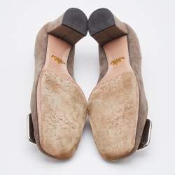 Pre Owned Prada Grey Suede Embellished Block Heel Pumps Size 36.5