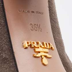 Pre Owned Prada Grey Suede Embellished Block Heel Pumps Size 36.5