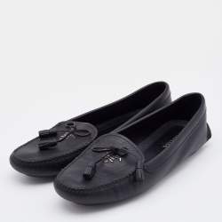 Pre Owned Prada Black Patent Leather Bow Slip On Loafers Size 39.5
