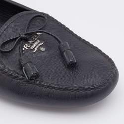 Pre Owned Prada Black Patent Leather Bow Slip On Loafers Size 39.5