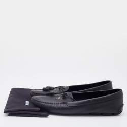 Pre Owned Prada Black Patent Leather Bow Slip On Loafers Size 39.5