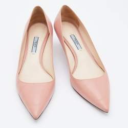 Pre Owned Prada Pink Leather Pointed Toe Kitten Heel Pumps Size 40