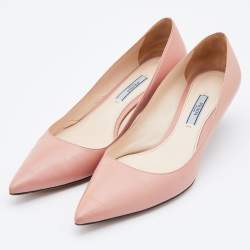 Pre Owned Prada Pink Leather Pointed Toe Kitten Heel Pumps Size 40