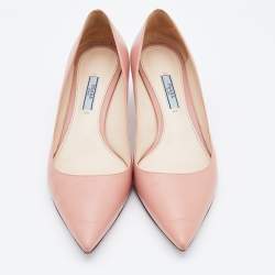 Pre Owned Prada Pink Leather Pointed Toe Kitten Heel Pumps Size 40