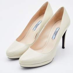 Pre Owned Prada Off-White Saffiano Patent Leather Pumps Size 37