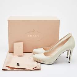 Pre Owned Prada Off-White Saffiano Patent Leather Pumps Size 37
