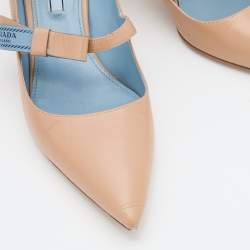 Prada Beige Leather Pointed Toe Mary Jane Bow Pumps Size 39.5