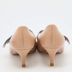 Prada Beige Leather Pointed Toe Mary Jane Bow Pumps Size 39.5
