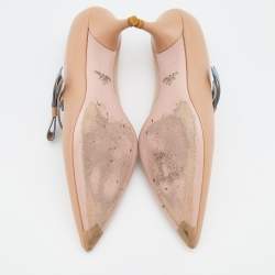 Prada Beige Leather Pointed Toe Mary Jane Bow Pumps Size 39.5