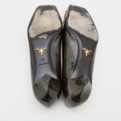 Prada Metallic Dark Grey Patent Leather Crystal Square Toe Pumps Size 38