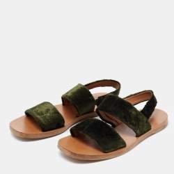 Pre Owned Prada Green Velvet Slingback Flat Slides Size 36.5