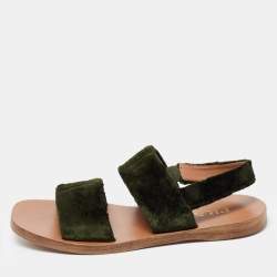 Pre Owned Prada Green Velvet Slingback Flat Slides Size 36.5