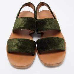 Pre Owned Prada Green Velvet Slingback Flat Slides Size 36.5