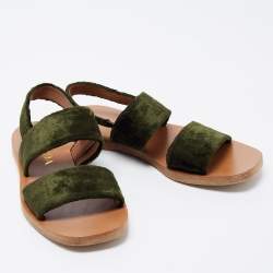 Pre Owned Prada Green Velvet Slingback Flat Slides Size 36.5