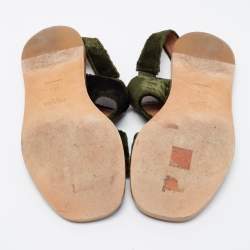 Pre Owned Prada Green Velvet Slingback Flat Slides Size 36.5