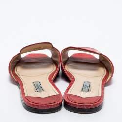 Prada Red Croc Embossed Leather Slides Size 38