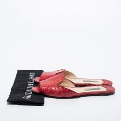 Prada Red Croc Embossed Leather Slides Size 38