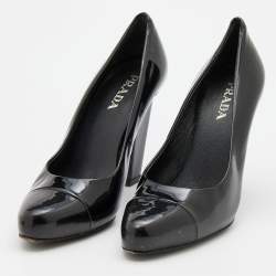 Prada Black Patent Leather Cap Toe Pumps Size 36.5