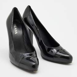 Prada Black Patent Leather Cap Toe Pumps Size 36.5