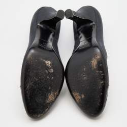 Pre Owned Prada Dark Grey/Black Fabric and Croc Embossed Leather Cap Toe Pumps Size 37