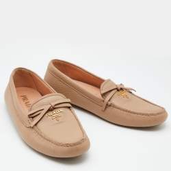 Pre Owned Prada Beige Leather Bow Slip on Loafers Size 39